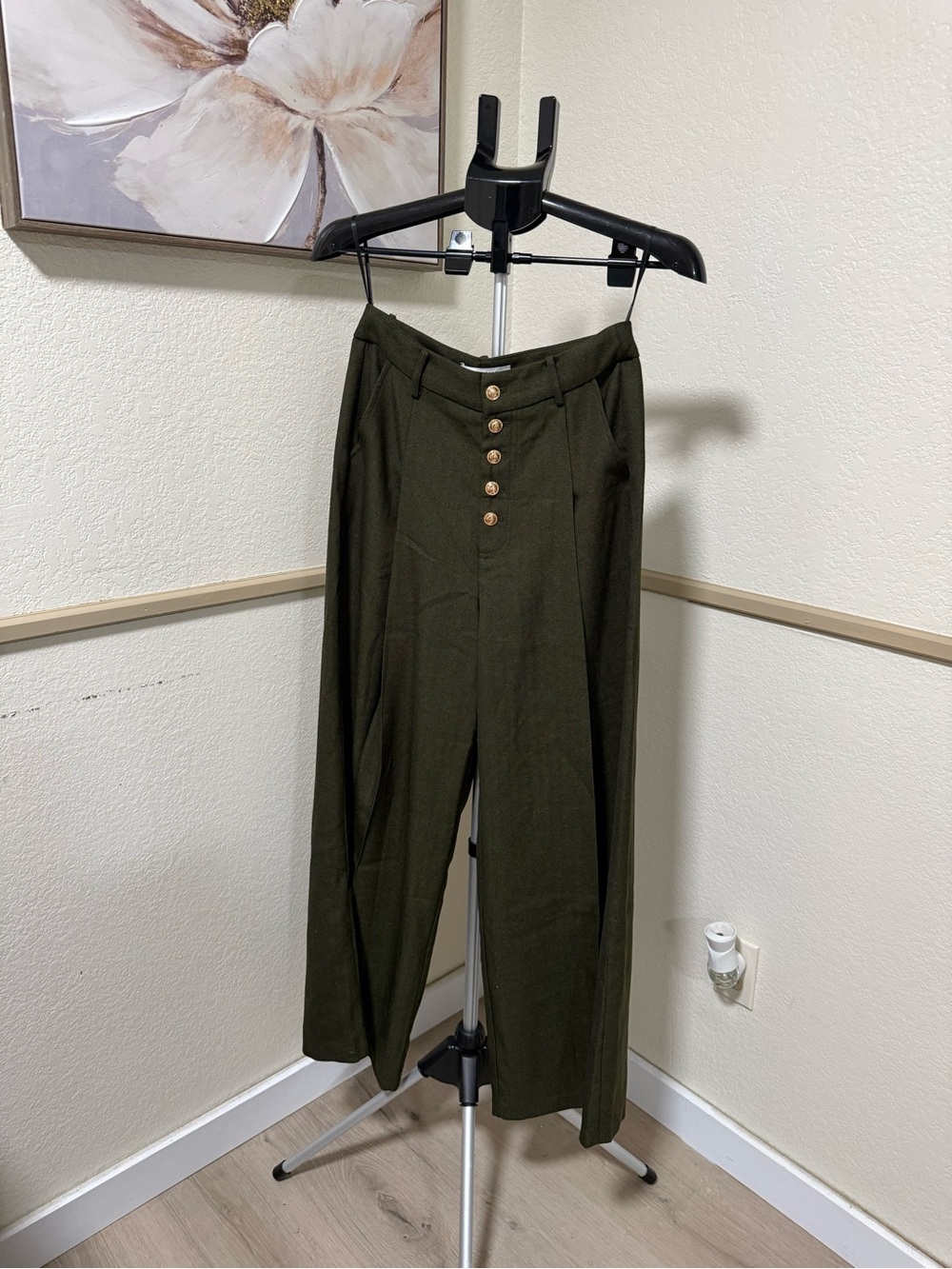 NWT Commense High-Waisted Button-Front Wide-Leg Pants in Dark Green, size Small - Picture 5 of 5
